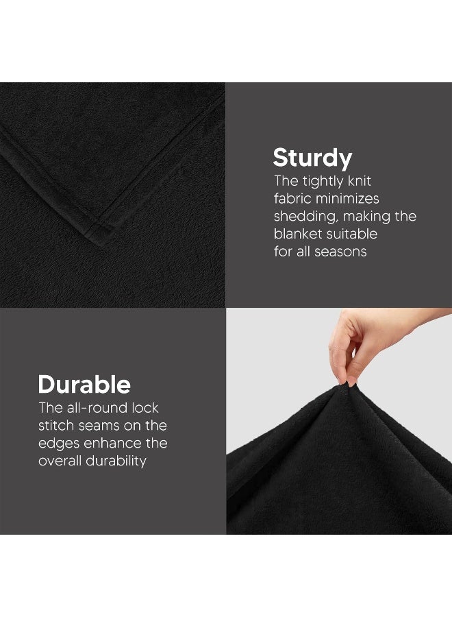 Fleece Blanket Throw Size Black 300Gsm Luxury Blanket For Couch Sofa Bed Anti-Static Fuzzy Soft Blanket Microfiber (60X50 Inches)