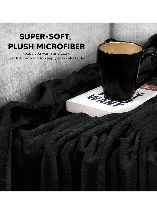 Fleece Blanket Throw Size Black 300Gsm Luxury Blanket For Couch Sofa Bed Anti-Static Fuzzy Soft Blanket Microfiber (60X50 Inches)