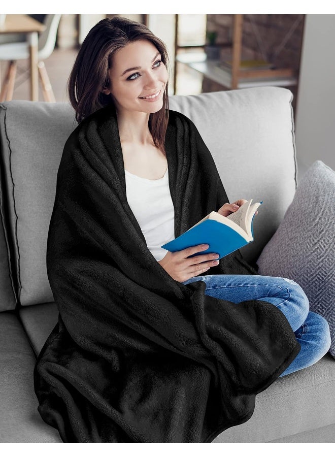 Fleece Blanket Throw Size Black 300Gsm Luxury Blanket For Couch Sofa Bed Anti-Static Fuzzy Soft Blanket Microfiber (60X50 Inches)