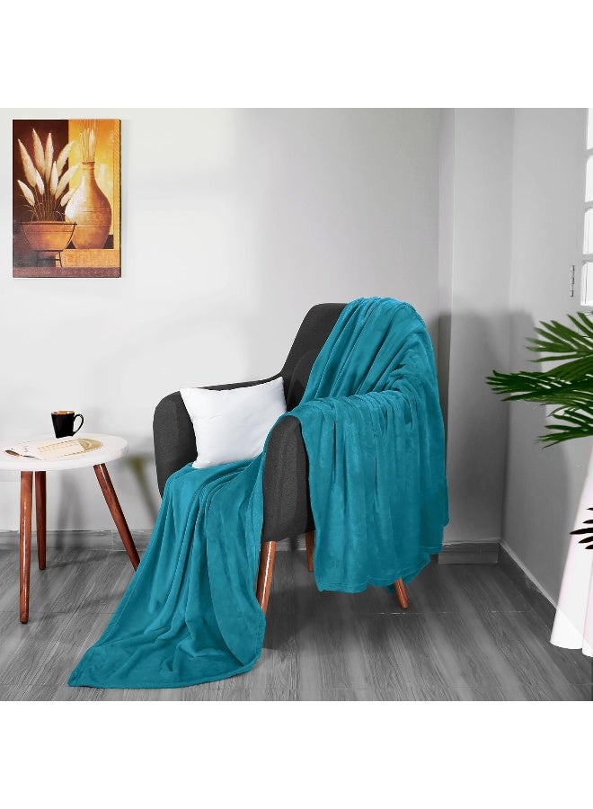 Fleece Blanket Twin Size Turquoise 300Gsm Luxury Bed Blanket Anti-Static Fuzzy Soft Blanket Microfiber (90X66 Inches)