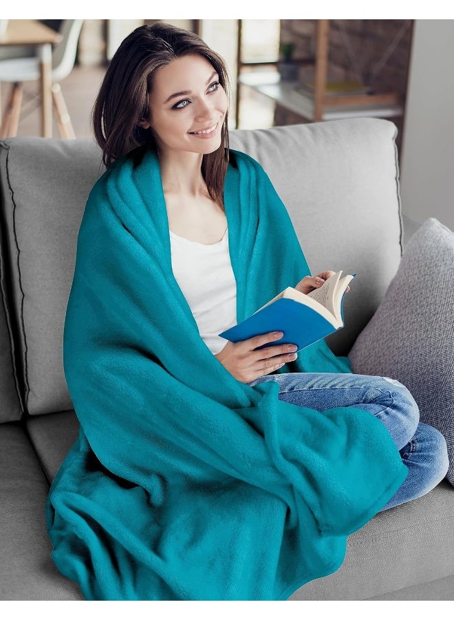 Fleece Blanket Twin Size Turquoise 300Gsm Luxury Bed Blanket Anti-Static Fuzzy Soft Blanket Microfiber (90X66 Inches)