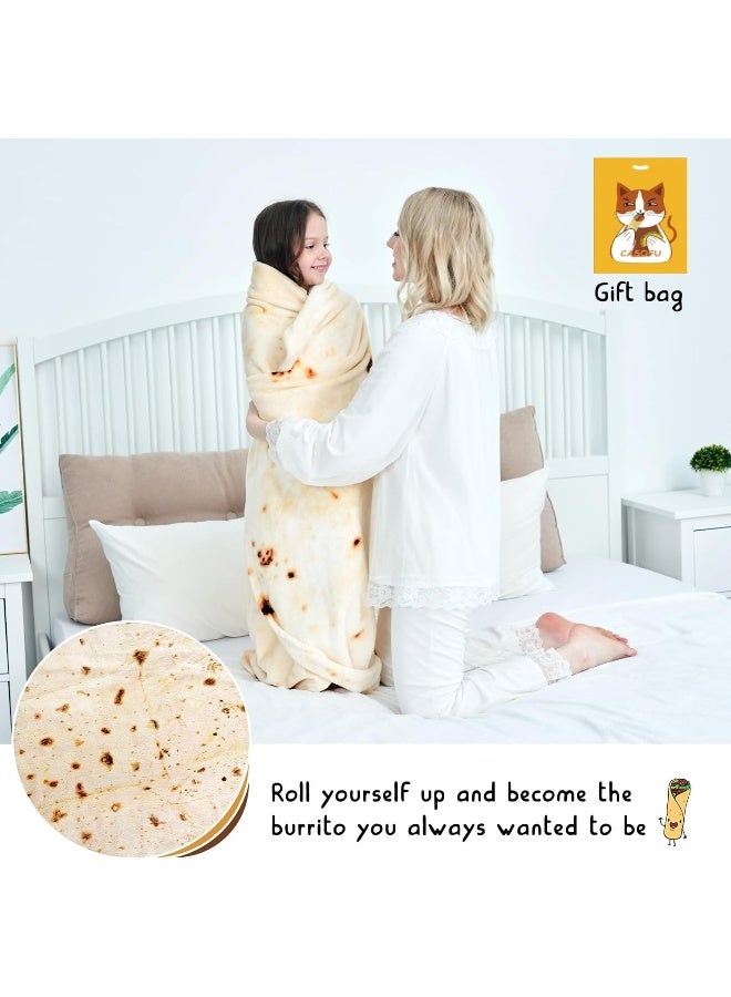 Burritos Tortilla Blanket, Double Sided Giant Flour Tortilla Throw Blanket, Novelty Tortilla Blanket For Your Family, 285 Gsm Soft And Comfortable Flannel Taco Blanket