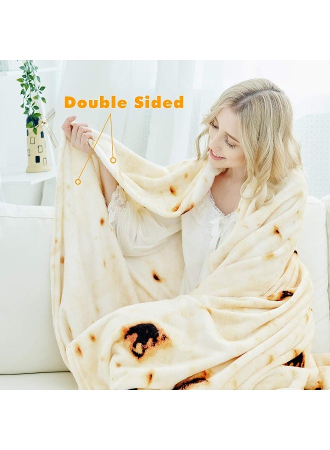Burritos Tortilla Blanket, Double Sided Giant Flour Tortilla Throw Blanket, Novelty Tortilla Blanket For Your Family, 285 Gsm Soft And Comfortable Flannel Taco Blanket