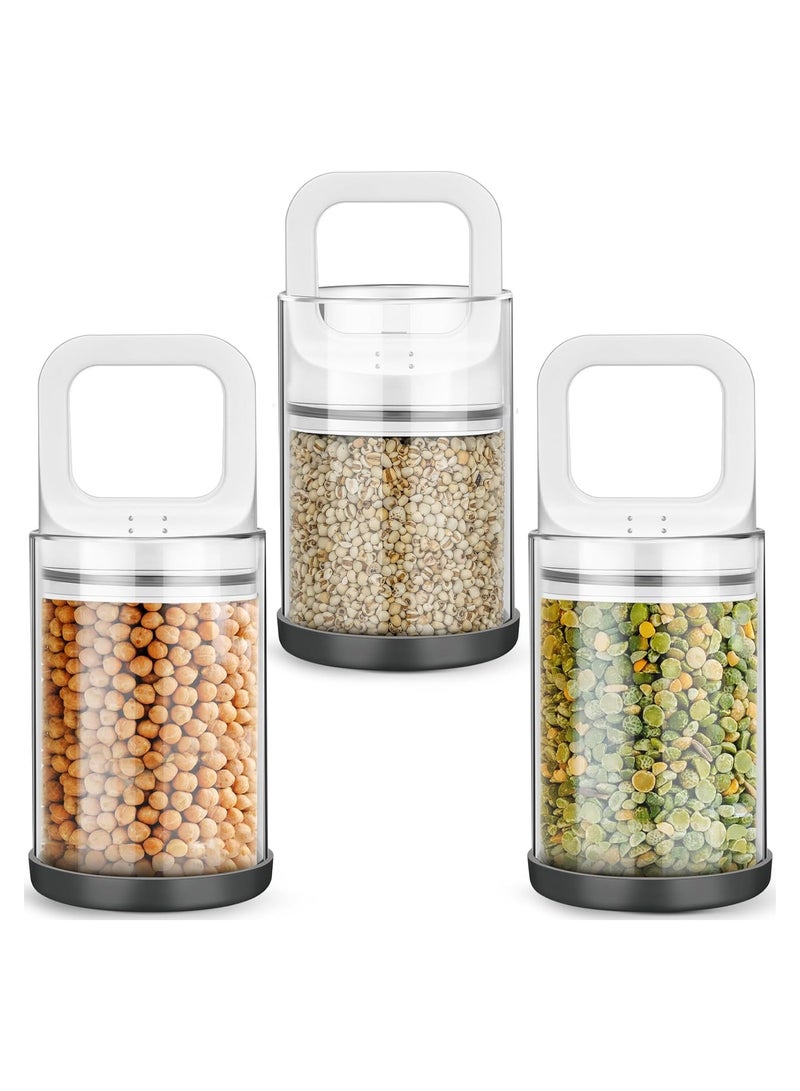 Glass Airtight Food Storage Containers, 3 Pcs 32 oz Storage Containers for Kitchen, Coffee Beans Cereals Cookie Noodles Nuts Airless Canister, with Airtight Lid Airless Canister(White)