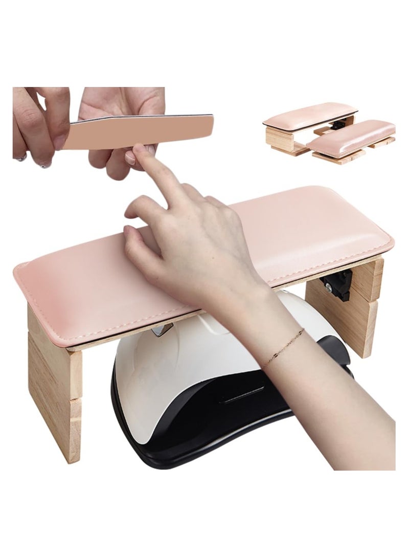 Nail Arm Rest, Folding PU Leather Nail Hand Rest for Manicure, Nail Polish Hand Cushion for Women Girls, Soft Hand Rest for Acrylic Nails/Nail Hand Pillow for Manicure Salon Use, Pink