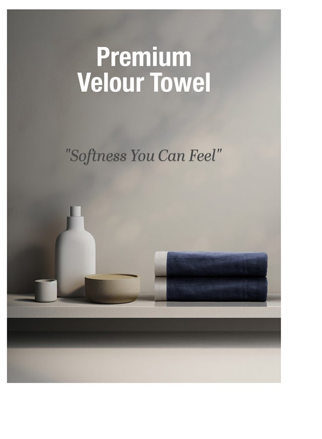 2 Piece Oversized Velour Luxury Beach Towel -Fluffy Velour Cotton 90 x 165 Cm-  450 GSM 100 % Cotton