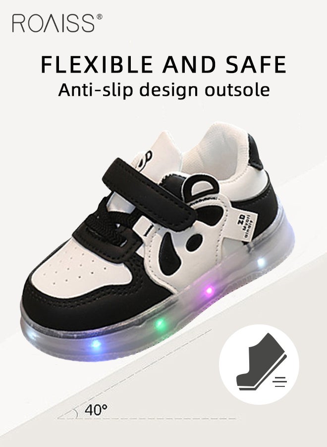 Toddler Shoes with LED Light for 1-6 Year Old Baby Children Cute Panda Pattern Natural Rubber Soft Sole Sneakers Kids Comfortable Breathable Anti Slip Outdoors Luminous Shoes with Velcro