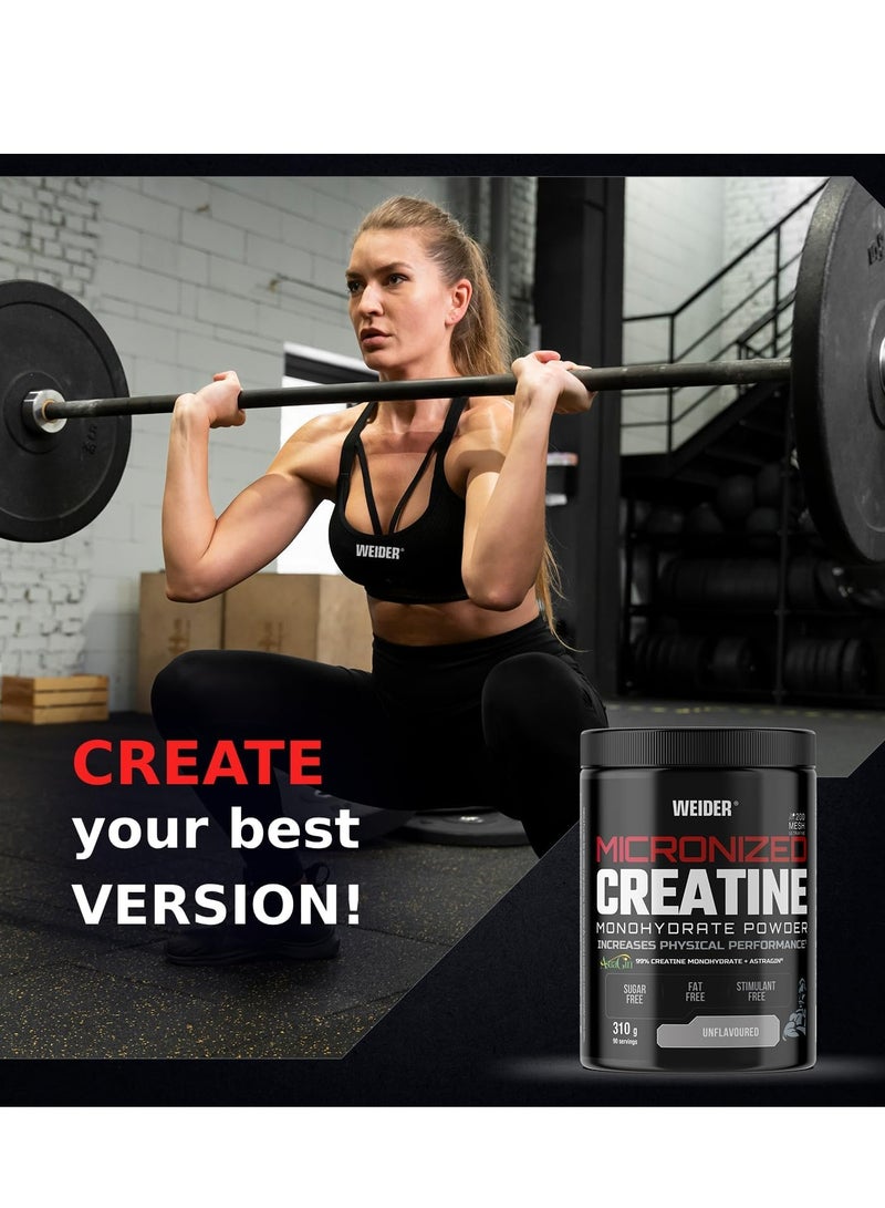 Micronized Creatine Monohydrate Powder 310g, Unflavoured, High-Performance Supplement for Enhanced Strength and Muscle Growth