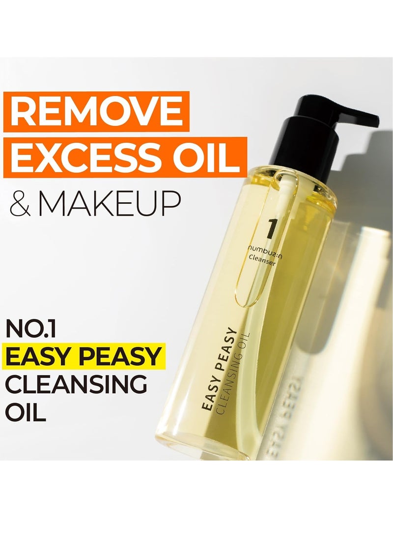 numbuzin No.1 Easy Peasy Cleansing Oil | Makeup Removing Facial Cleanser, Unclogs Pores, Non-heavy, nature-derived ingredients | Korean Skin Care for Face, 6.76 fl oz