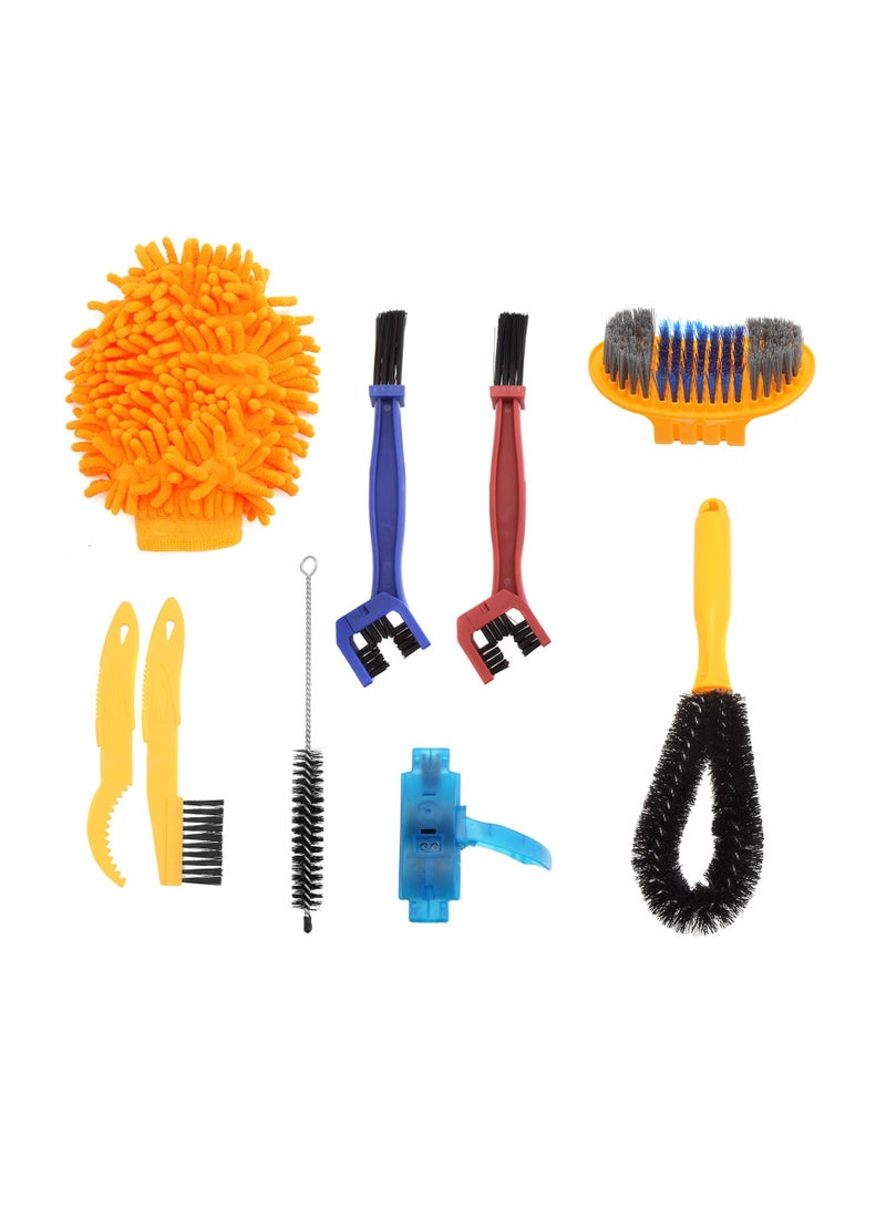 9Pcs Bike Cleaning Tool Set, Including Bike Chain Tire Scrubber, Cycling Corner Stain Dirt Clean, Suitable for Mountain, Road, City, Hybrid, BMX and Folding Bike