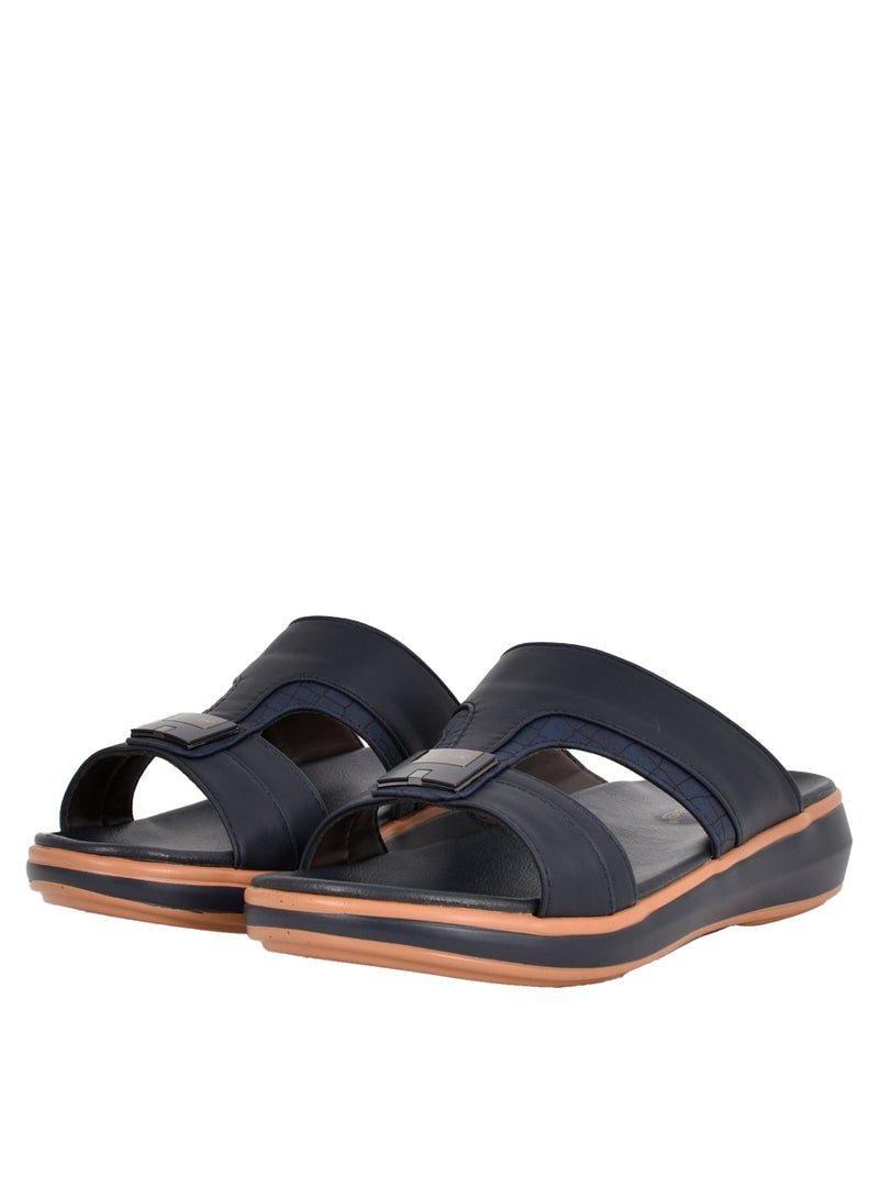 Mens Patterned Strap Arabic Sandals Navy