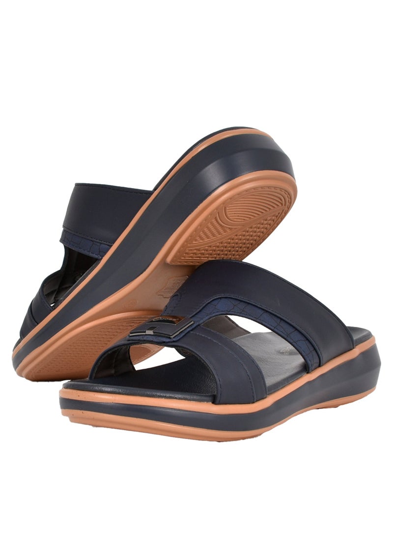 Mens Patterned Strap Arabic Sandals Navy