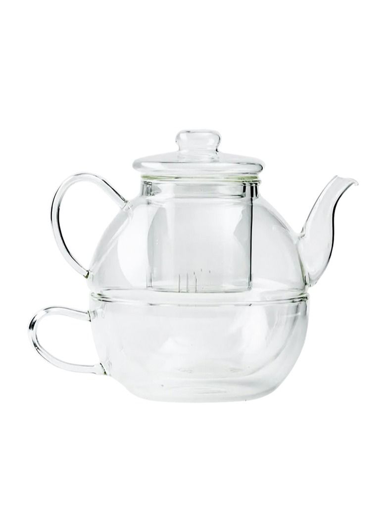 Microwave Safe Glass Teapot with Removable Glass Infuser for Loose Tea (0.6 Liter)