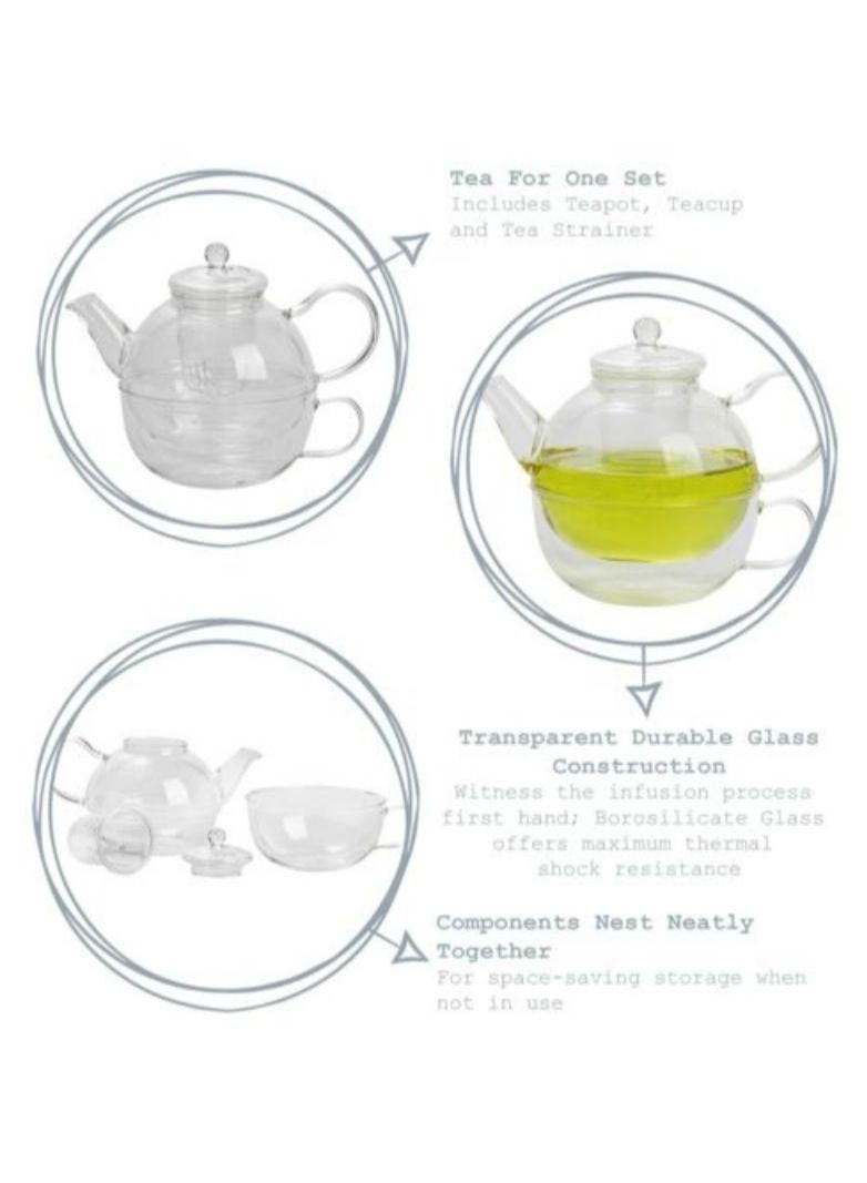 Microwave Safe Glass Teapot with Removable Glass Infuser for Loose Tea (0.6 Liter)