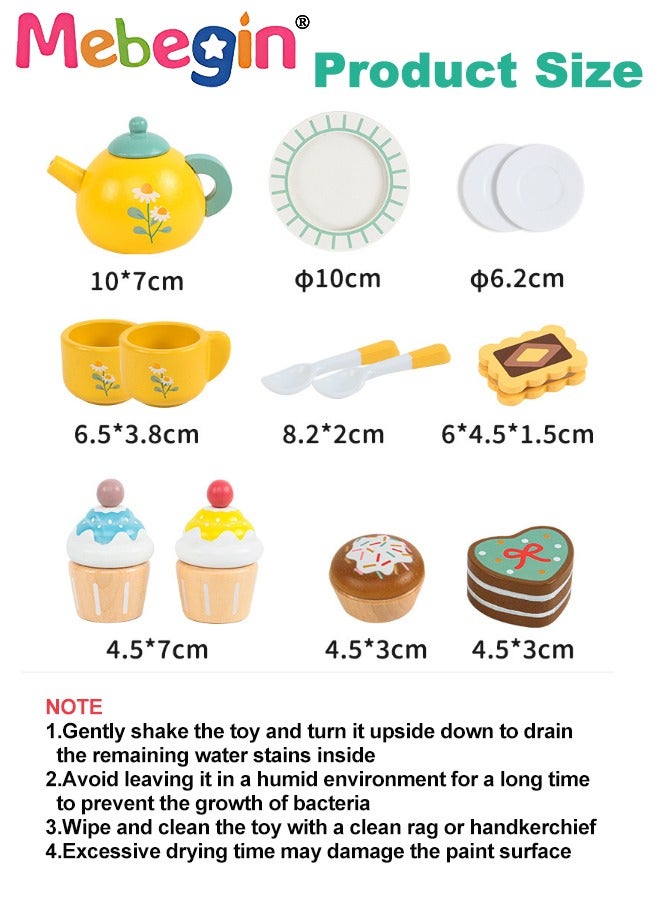 Wooden Tea Party Set for Little Girls, Toddler Tea Set Toys with Cupcake Stand & Play Food Kitchen Accessories, Wooden Pretend Play Toys for Toddlers 36 Month or 3+ Years Old Birthday Gift