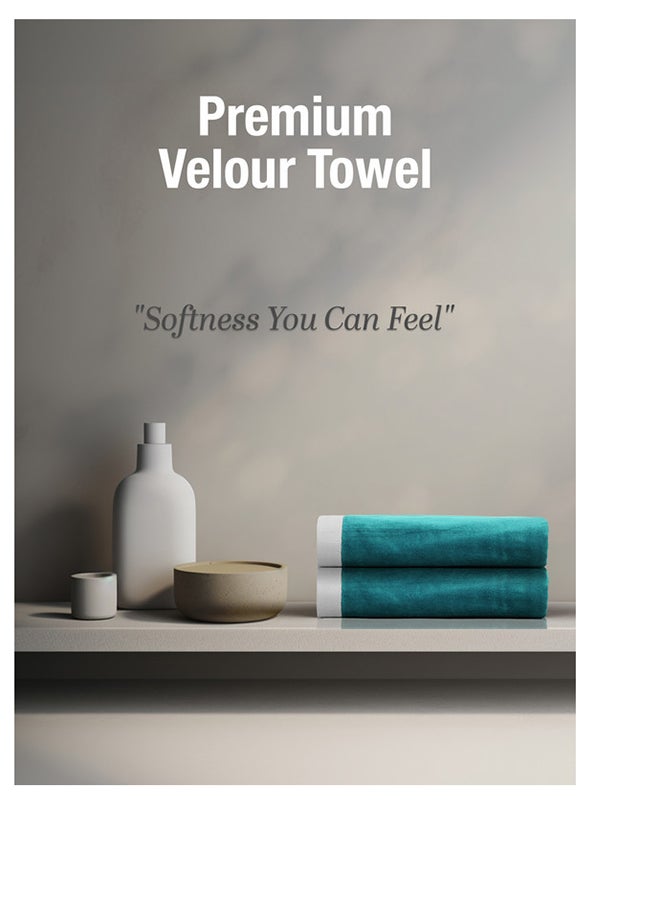 2 Piece Oversized Velour Luxury Beach Towel -Fluffy Velour Cotton 90 x 165 Cm-  450 GSM 100 % Cotton