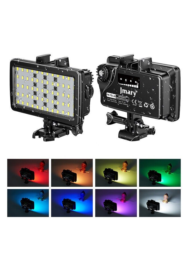 FM-72RGB Waterproof RGB Video Fill Light, 40m/130ft Depth, 5 Watt, 5000-6000K, 3 Color Modes, 3000mAh Rechargeable Battery