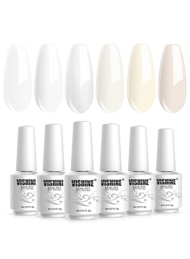 Milky White Gel Nail Polish Set Of 6 French White Cold White Colors Collection Uv Led Nail Gel Kit For Home Diy Nail Salon Manicure Nail Art Longlasting Varnish 8Ml