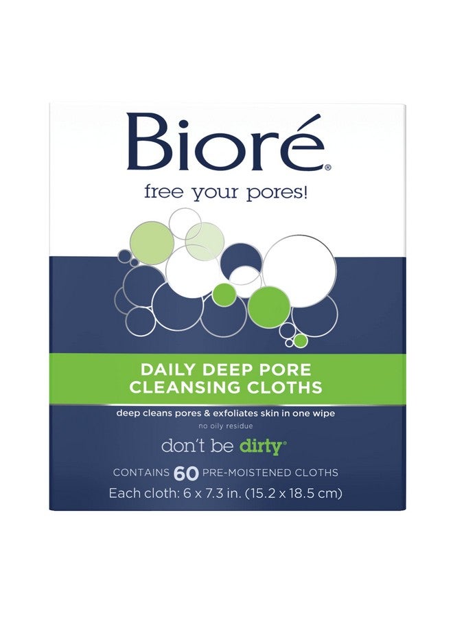 Daily Make Up Removing Cloths, Facial Cleansing Wipes With Dirtgrabbing Fibers For Deep Pore Cleansing Without Oily Residue, 60 Count