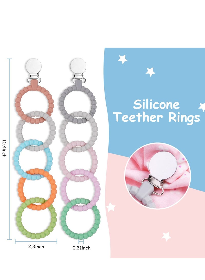 Silicone Teether Links Set with Pacifier Clip, Safe and Soft Teething Toys for Newborns, Perfect for Soothing and Chewing