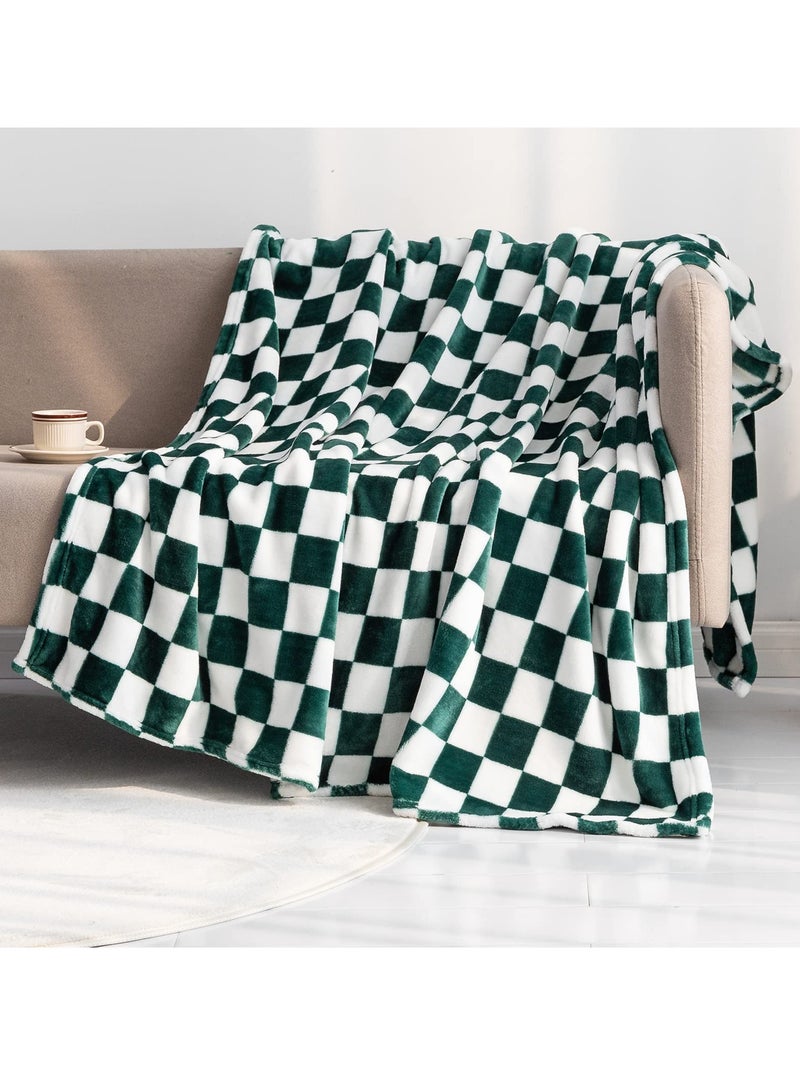 Checkered Flannel Throw Blanket, Soft and Luxurious, 150 x 130 cm, Cozy Blanket for Couch, Bed, Sofa, All-Season Warmth, Green