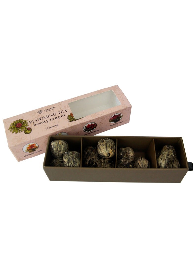 Blooming Tea Gold Gift Box Hand Rolled Flowering Tea Balls Non-Caffeinated 100% Natural Ingredients Stress Relief & Health Support