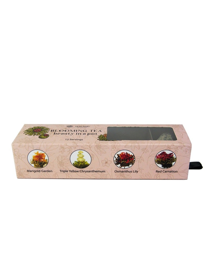 Blooming Tea Gold Gift Box Hand Rolled Flowering Tea Balls Non-Caffeinated 100% Natural Ingredients Stress Relief & Health Support