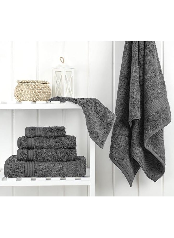 Towel Set Luxury Hotel Quality 500 GSM Genuine Combed Cotton, Super Soft & Absorbent Family Bath Towels 6 Piece Set -  2 Bath Towels, 2 Hand Towels, 2 Washcloths - Dark Grey