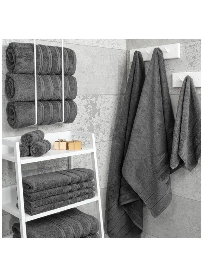 Towel Set Luxury Hotel Quality 500 GSM Genuine Combed Cotton, Super Soft & Absorbent Family Bath Towels 6 Piece Set -  2 Bath Towels, 2 Hand Towels, 2 Washcloths - Dark Grey