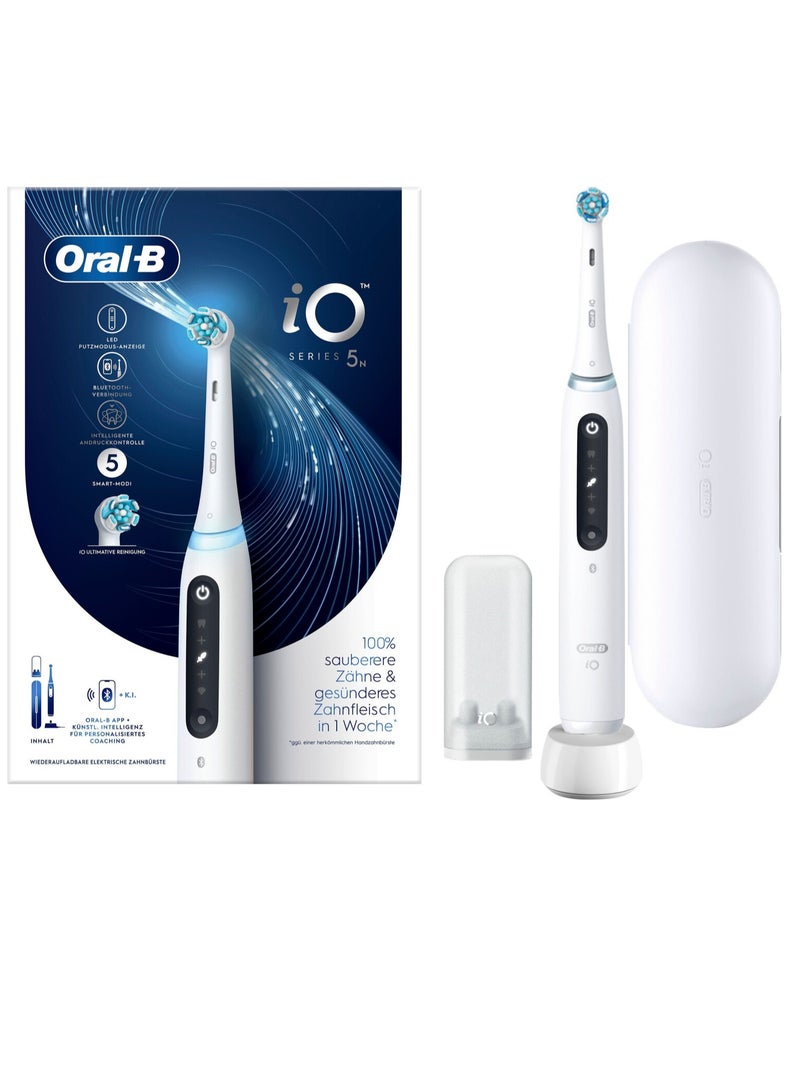 Oral B iO5 Series 5N Electric Rechargeable Toothbrush, Built with AI, Optimal Pressure Control, LED Interface, Bluetooth Connectivity, 5 Personalized Brush Modes – White