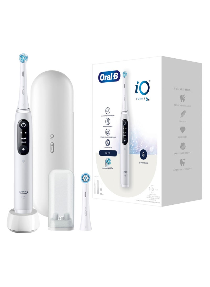 Oral B iO6 Series 6N Electric Rechargeable Toothbrush, Built with AI, Optimal Pressure Control, LED Interface, Bluetooth Connectivity, 5 Personalized Brush Modes – White