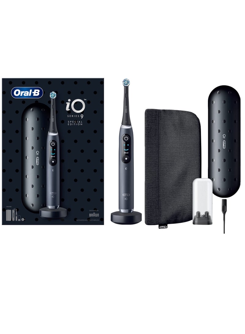 Oral-B iO Series 9 Special Edition Electric Toothbrush, 7 Cleaning Modes, Dental Care, Colour Display, Charging Travel Case & Beauty Bag, Black Onyx– Black