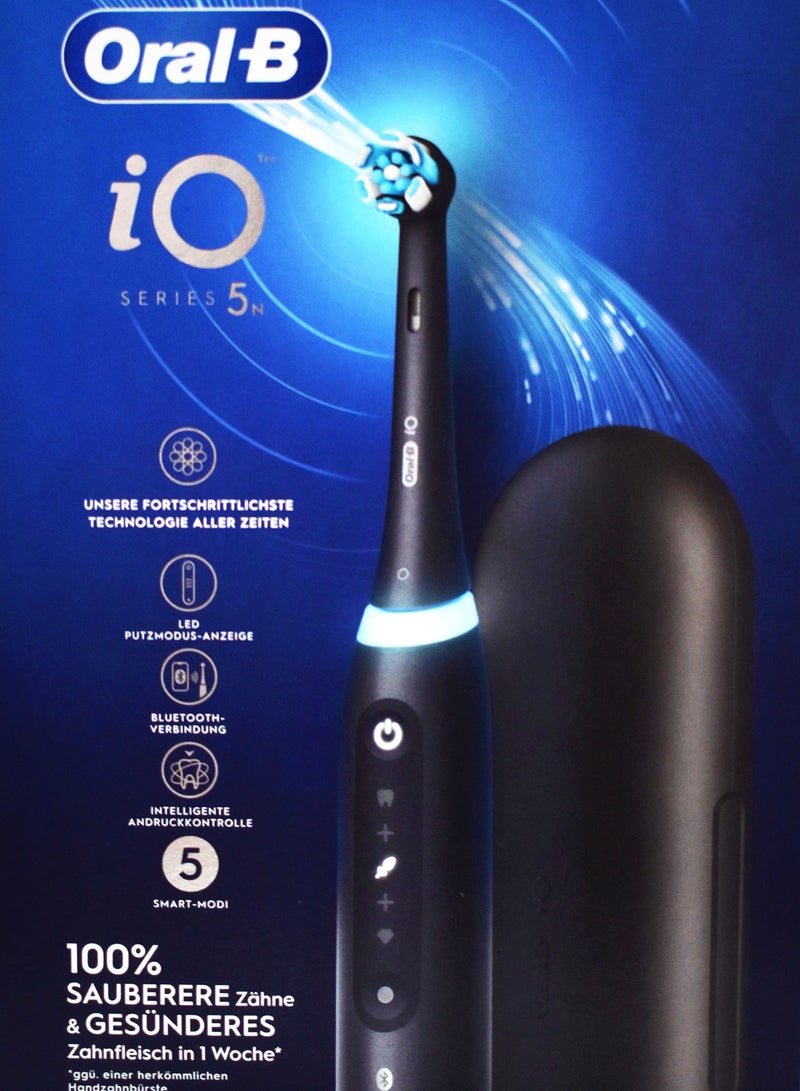 Oral B iO5 Series 5N Electric Rechargeable Toothbrush, Built with AI, Optimal Pressure Control, LED Interface, Bluetooth Connectivity, 5 Personalized Brush Modes – Black