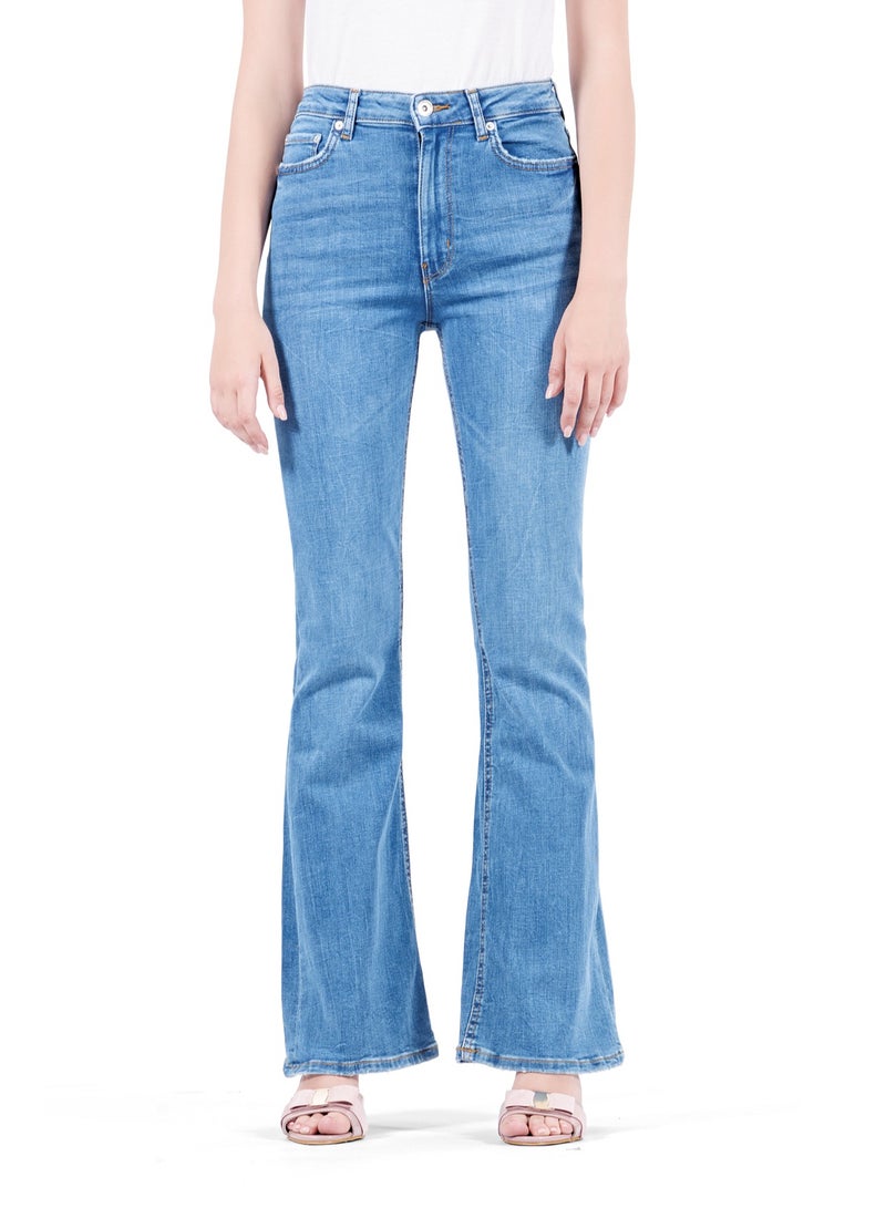 Web Denim High Waist Flare Jeans for Women - Stretchy Slim Fit Denim Pants