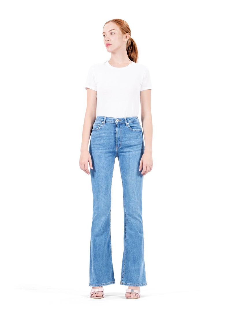 Web Denim High Waist Flare Jeans for Women - Stretchy Slim Fit Denim Pants