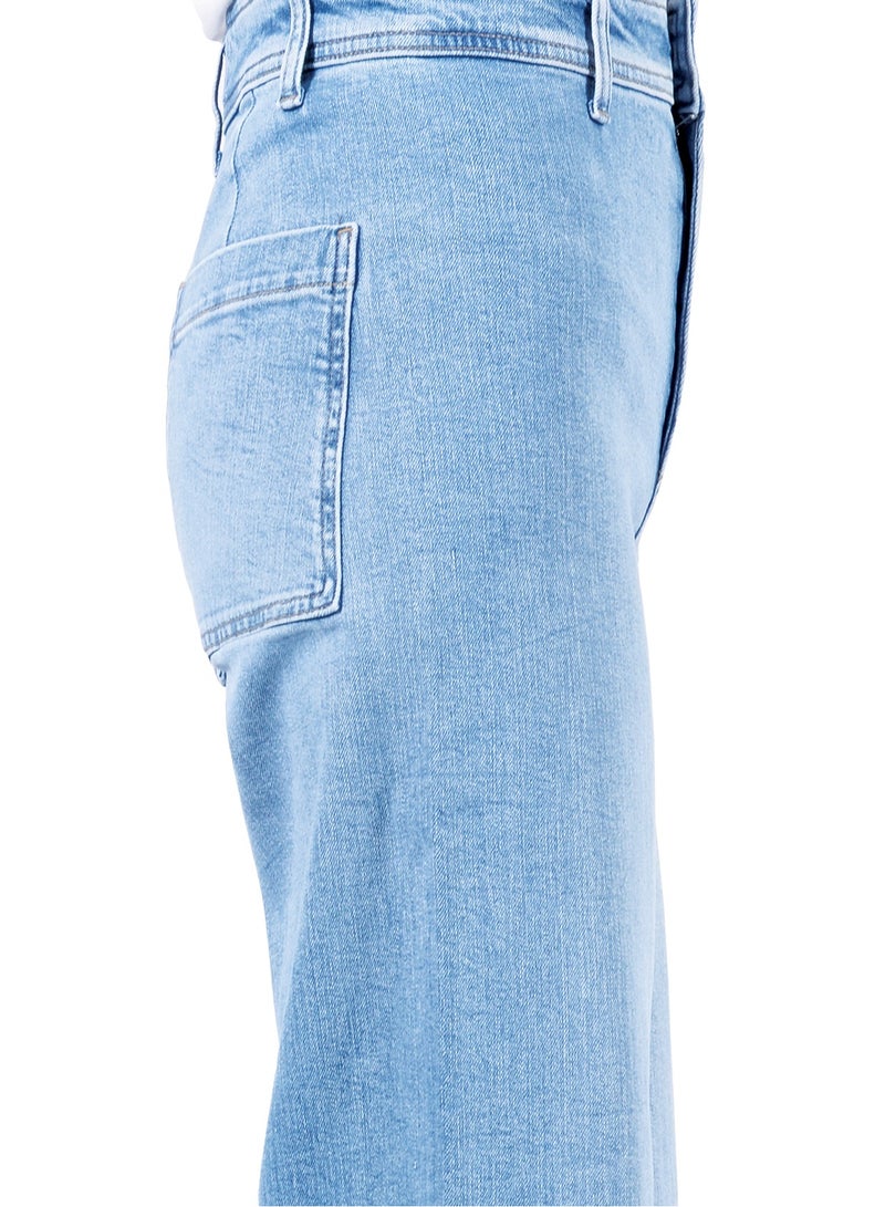 Web Denim High Waist Stretch Jeans for Women - Cut Hem, Wide Leg Denim Pants