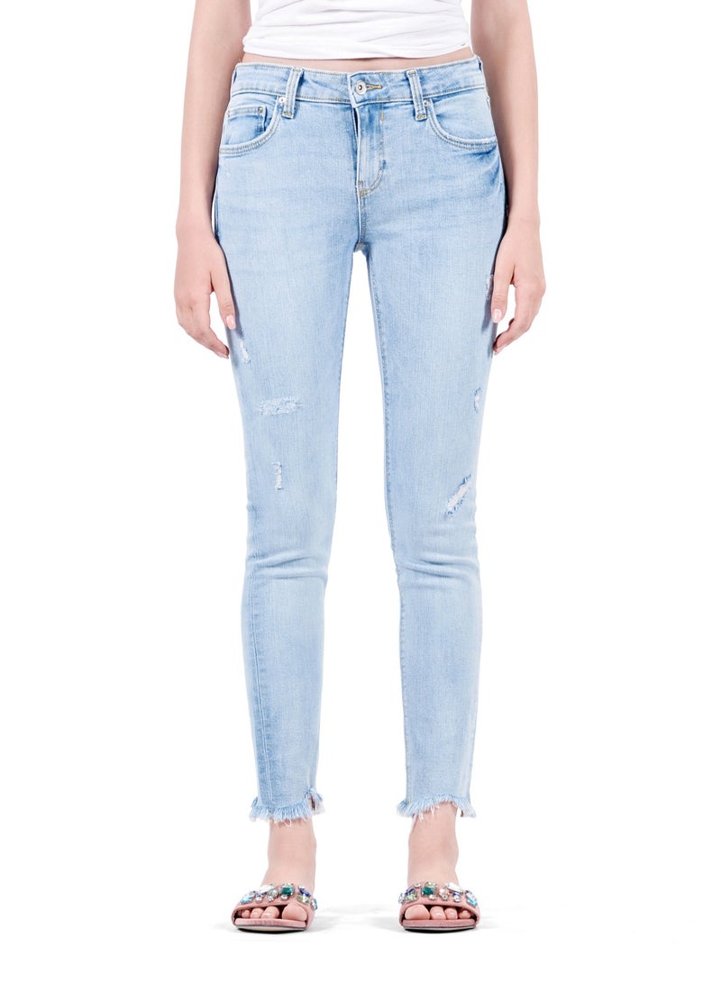 Web Denim Women's Stretchable Skinny Jeans - Distressed Ripped, Mid Rise, Ankle-Length