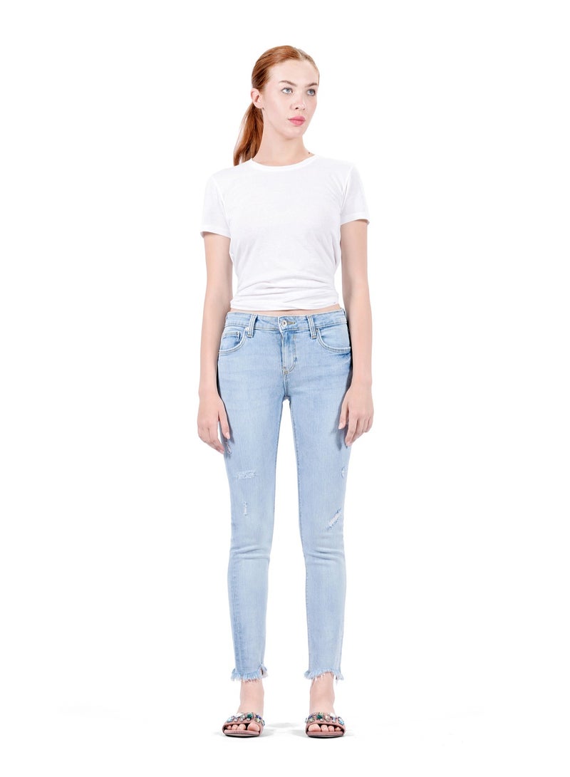Web Denim Women's Stretchable Skinny Jeans - Distressed Ripped, Mid Rise, Ankle-Length