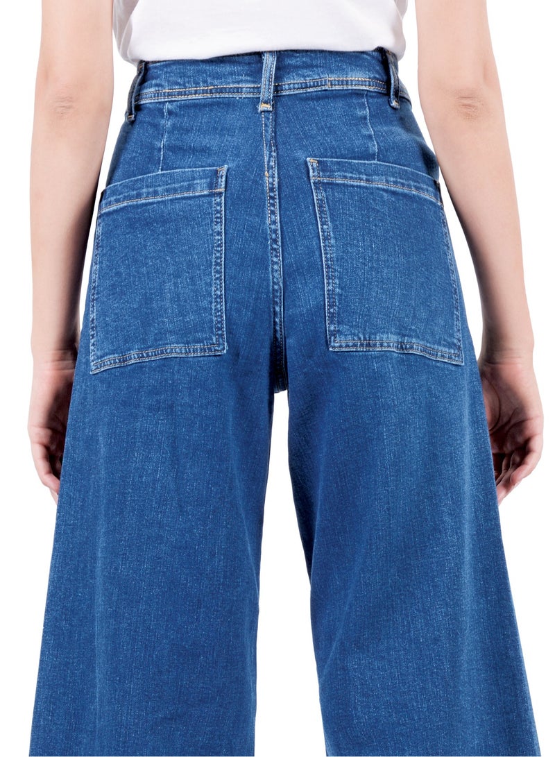 Web Denim Women's High Waist Stretch Jeans - Cut Hem, Wide Leg Denim Pants for Women