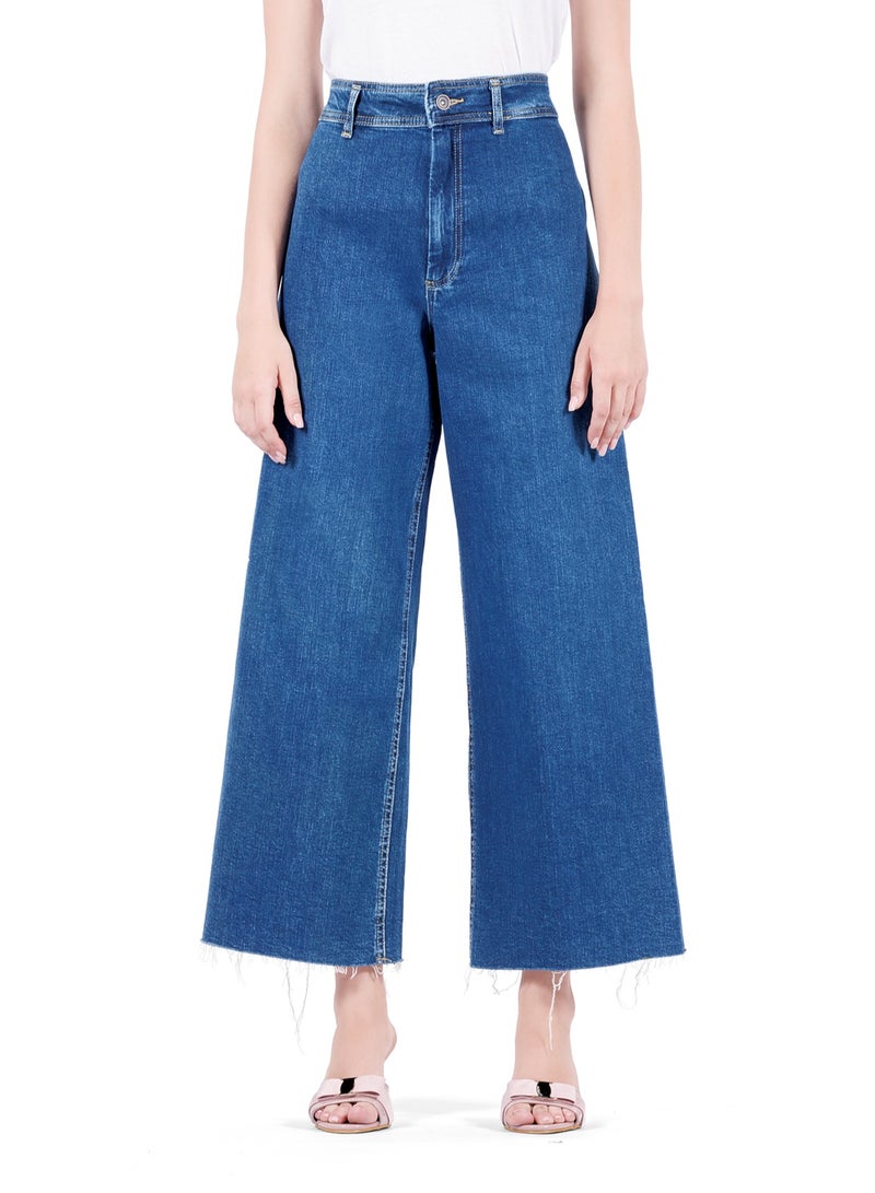 Web Denim Women's High Waist Stretch Jeans - Cut Hem, Wide Leg Denim Pants for Women