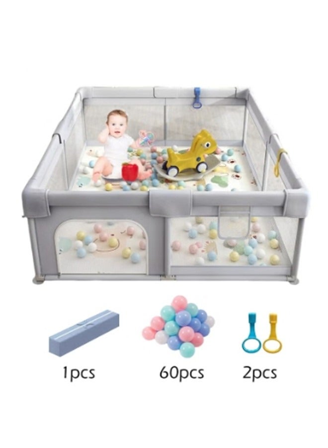 Baby Playpen With Safety Fence,Household Climbing Mat With 60 Sea Balls,Indoor Play Game Fence