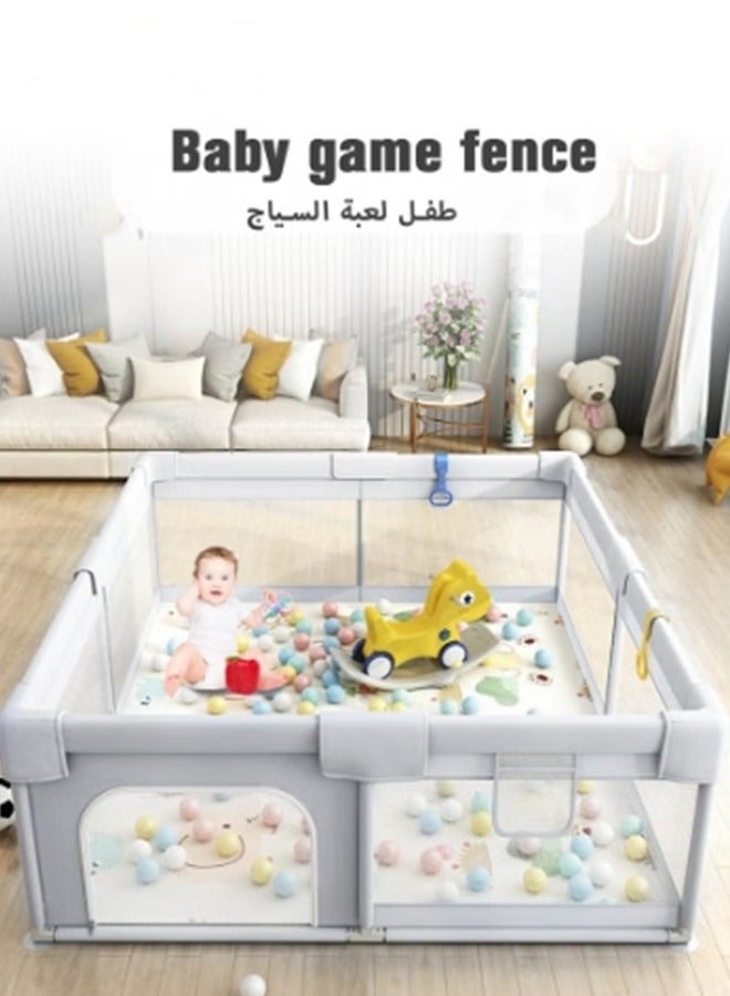 Baby Playpen With Safety Fence,Household Climbing Mat With 60 Sea Balls,Indoor Play Game Fence
