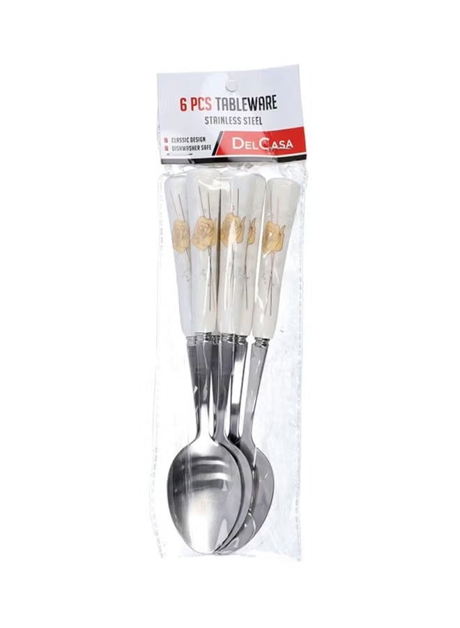 6-Piece Dinner Spoon Set White/Yellow