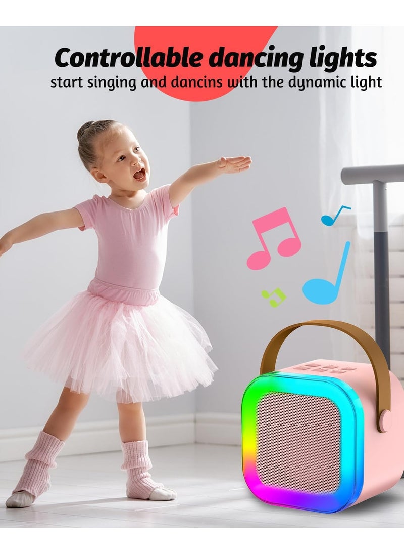 BORTONY Mini Karaoke Machine for Kids Adults Mini Portable BlueTooth Karaoke Speaker with 2 Wireless Microphones Dynamic Lights Toy Gift for Girls (4-12 year) Ideal for Party Home Outdoor Travel