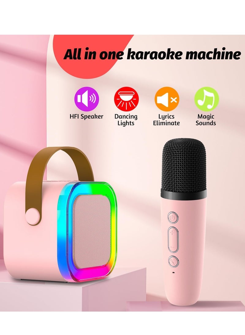 BORTONY Mini Karaoke Machine for Kids Adults Mini Portable BlueTooth Karaoke Speaker with 2 Wireless Microphones Dynamic Lights Toy Gift for Girls (4-12 year) Ideal for Party Home Outdoor Travel