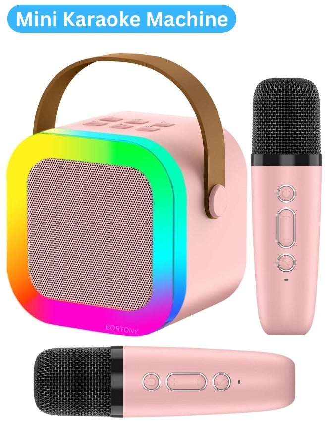 BORTONY Mini Karaoke Machine for Kids Adults Mini Portable BlueTooth Karaoke Speaker with 2 Wireless Microphones Dynamic Lights Toy Gift for Girls (4-12 year) Ideal for Party Home Outdoor Travel