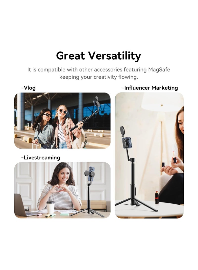 Magnetic Phone Selfie Stick Tripod with Remote for iPhone Magsafe - ULANZI MG-002 Flexible Cell Phone Tripod Stand 52N Magnet Portable Vlog Video Mount Compatible with iPhone