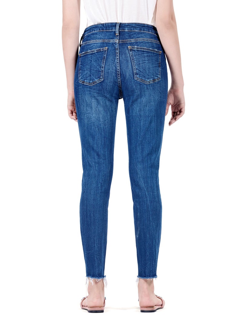 Web Denim Women's Mid Rise Stretchable Skinny Jeans - Distressed, Open Hem, Slim Fit Denim Pants