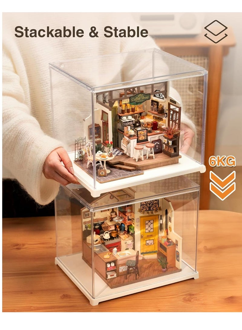 Rolife Miniature House Display Box Dust Cover DF03L  for Miniature House Building Sets, Stackable Acrylic Display Case with Door Dustproof Prevention (10.6x8.6x8.5inch)