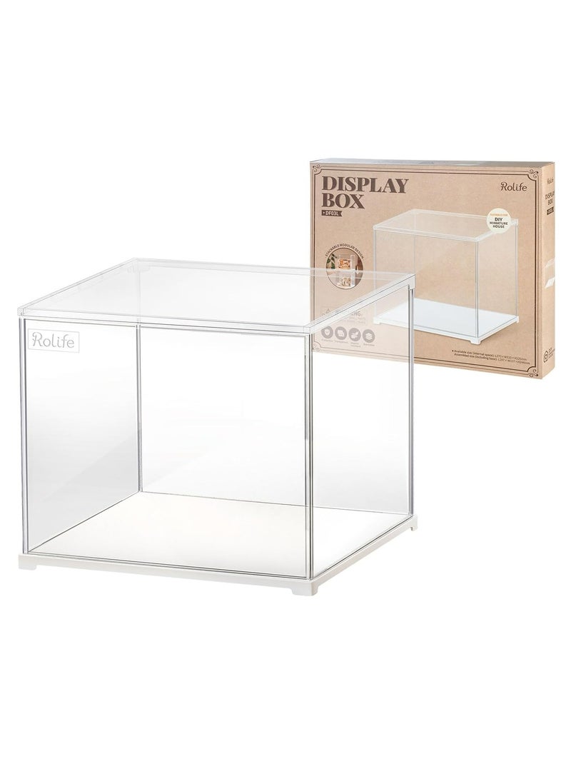 Rolife Miniature House Display Box Dust Cover DF03L  for Miniature House Building Sets, Stackable Acrylic Display Case with Door Dustproof Prevention (10.6x8.6x8.5inch)